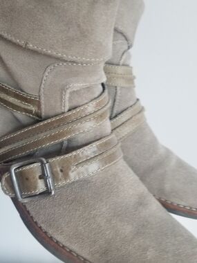 Matisse Olive Green Suede Ankle Boots with Strappy Buckle Detail